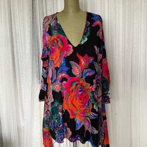 Zara flowers short oversized dress/long sleeves/ belt attached Size S